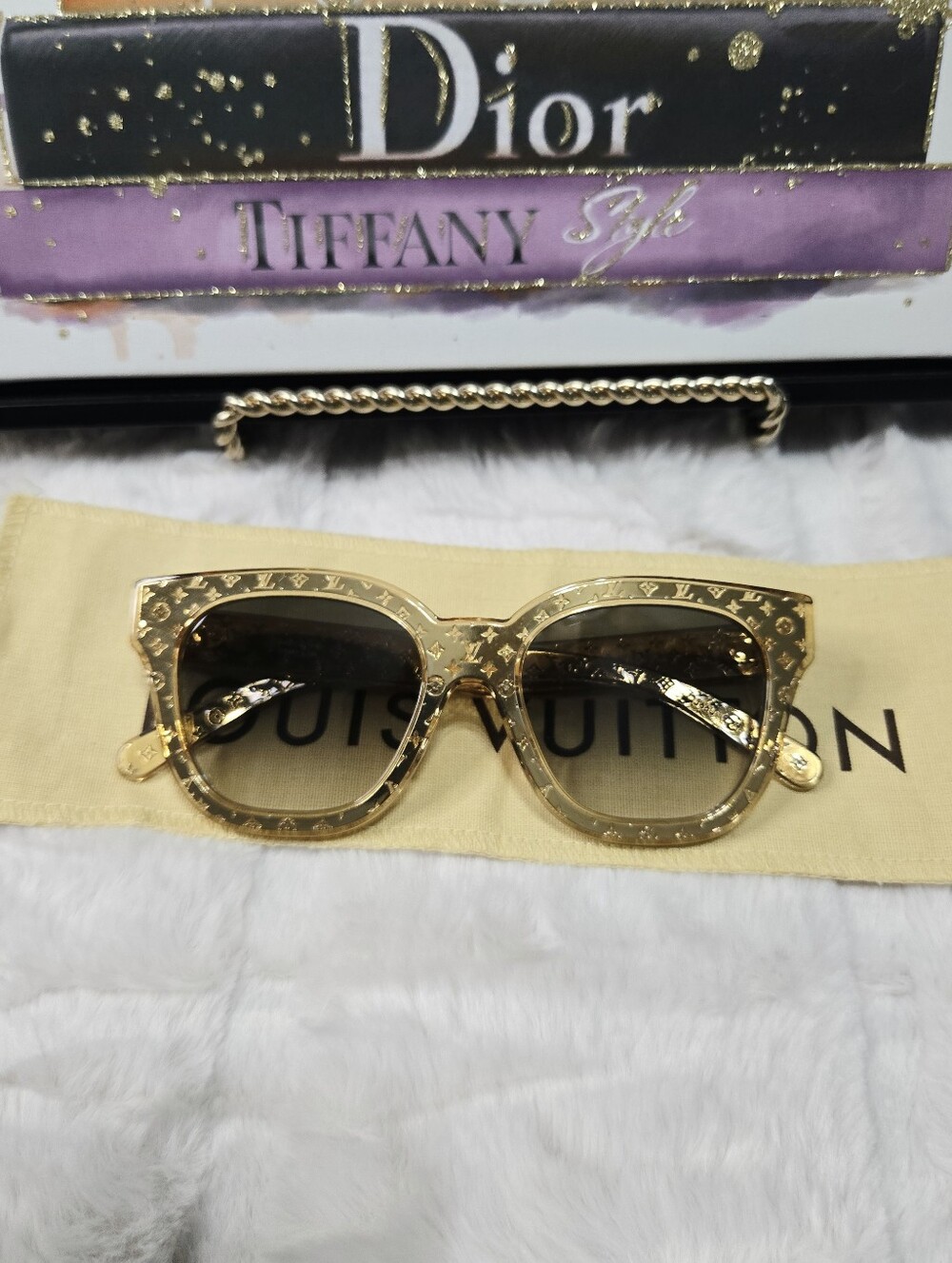 Louis Vuitton Gold Monogram Frame Sunglasses 5295 LIKE NEW